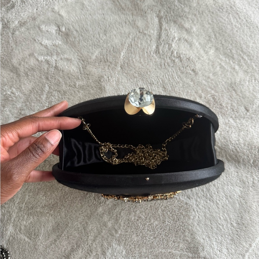 Black Clutch with Crystal Embellishment - Picture 6 of 6